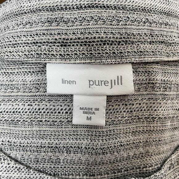 J. Jill Sz Medium Gray Pure Linen Pullover Henley Blouse Pockets Lagenlook - Picture 2 of 12